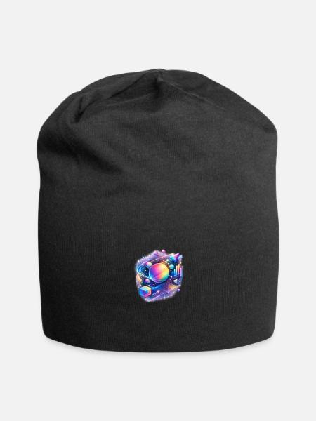 Cosmic Neon Planets and Geometric Orbits - Jersey Beanie - black