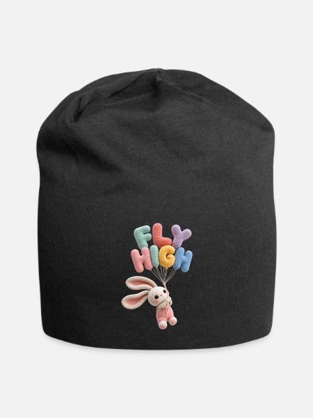Fly High Bunny — Balloon Letters Art - Jersey Beanie - black