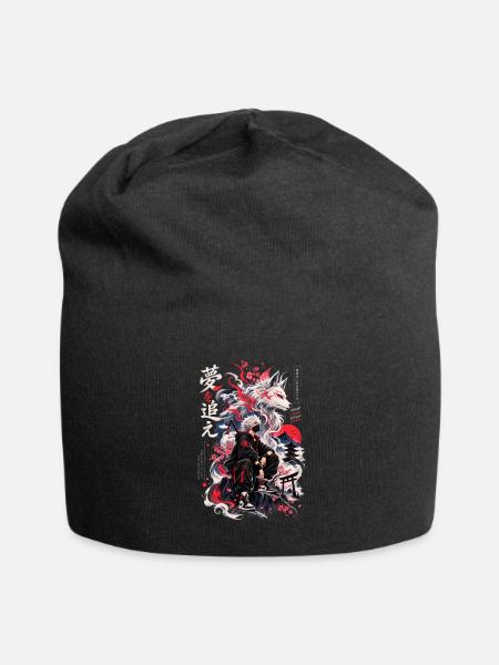 Crimson Wolf Samurai Sakura - Jersey Beanie - black - Front
