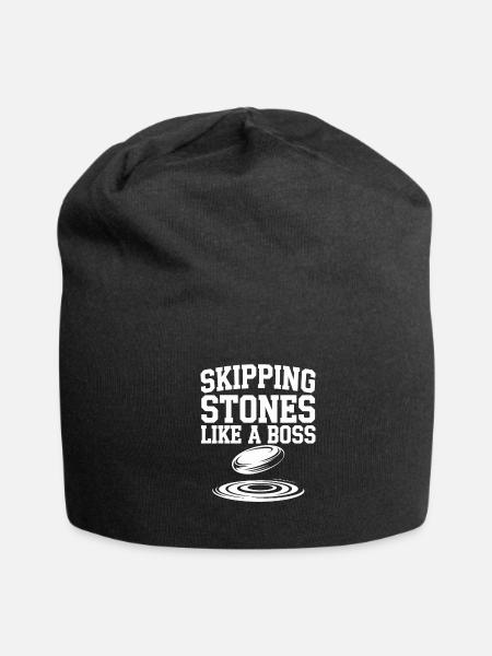 Stone Skipping Rock Skimming Outdoor Hobby Stone - Jersey Beanie - black - Front
