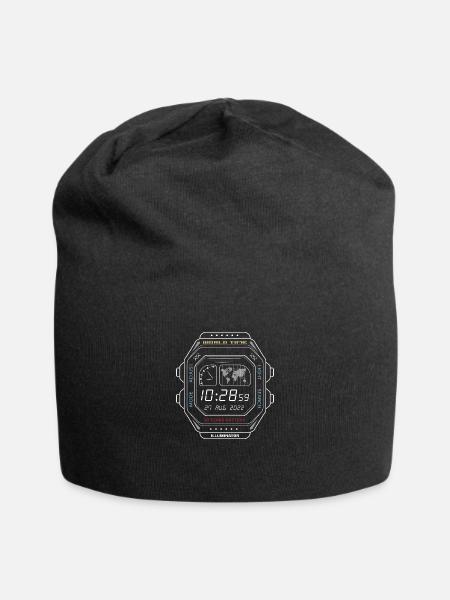 Vintage digital watch clock screen - Jersey Beanie - black - Front