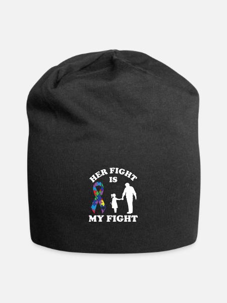 Her Fight Is My Fight Autism Awareness Dad - Jersey Beanie - black