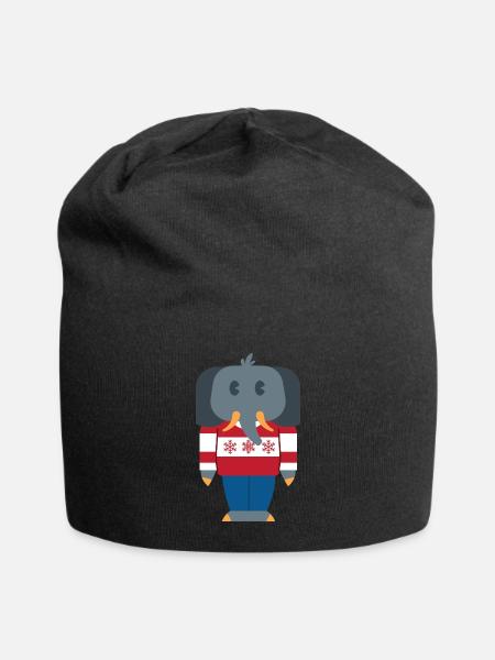 Elephant with Christmas sweater - Jersey Beanie - black