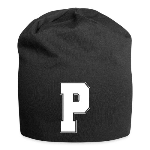 White Letter P – Varsity Alphabet Monogram - Jersey Beanie