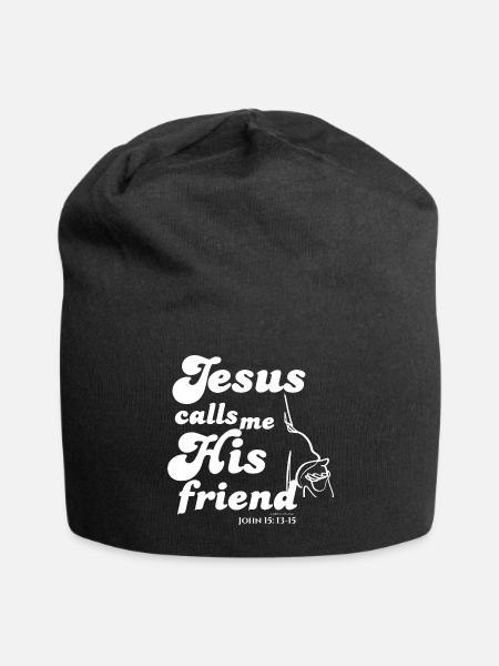 Jesus Calls Me His Friend - White Text - Jersey Beanie - black
