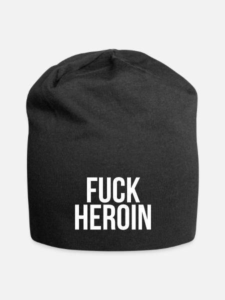 Fuck Heroin Anti-Heroins Drug Free Men Women - Jersey Beanie - black - Front