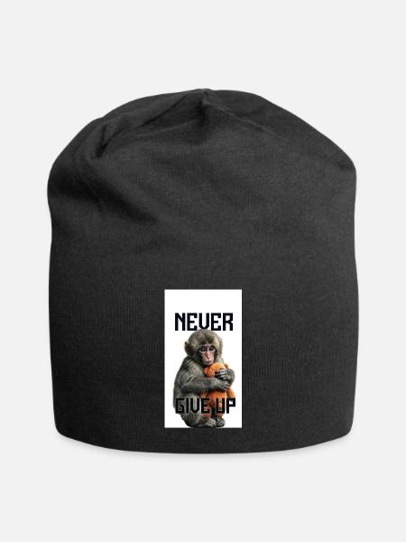 Never Give Up Monkey - Jersey Beanie - black