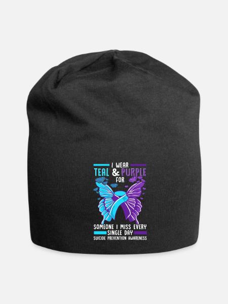 Teal And Purple Ribbon Suicide Prevention Awarenes - Jersey Beanie - black