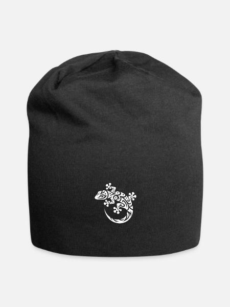 Cute Gecko In Tribal Tattoo Style - Jersey Beanie - black - Front