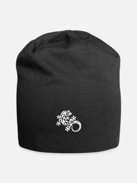 Gecko Im Tribal Tattoo Style - Jersey Beanie - black - Front