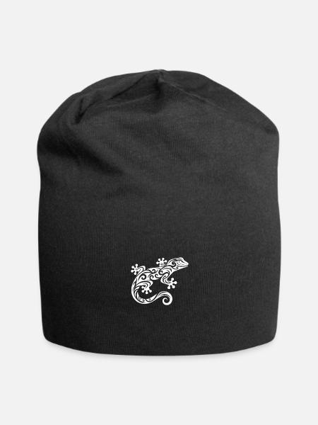 Cute Gecko In Tribal Tattoo Style - Jersey Beanie - black - Front