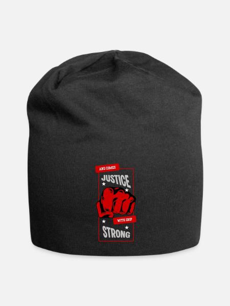 Justice Comes Strong–Powerful Fist Protest Graphic - Jersey Beanie - black