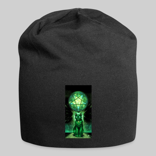 Green Satanic Cat and Pentagram Stained Glass - Jersey Beanie
