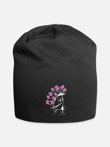 Samurai Sakura Tree Chinese Warrior Gift - Jersey Beanie - black - Front
