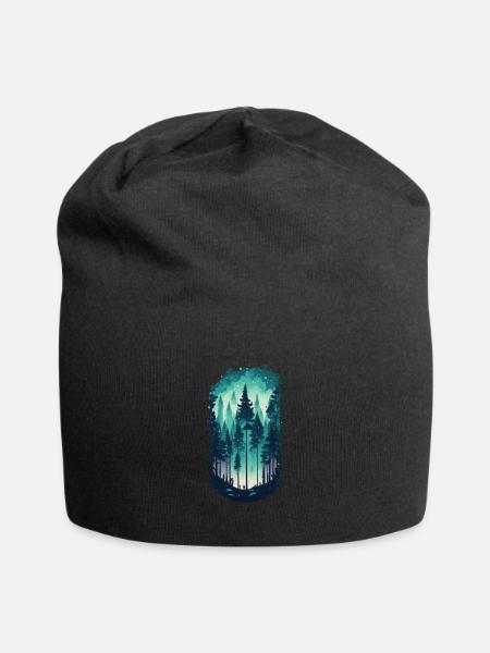 Pine Forest Landscape Magic Design Vibrant - Jersey Beanie - black