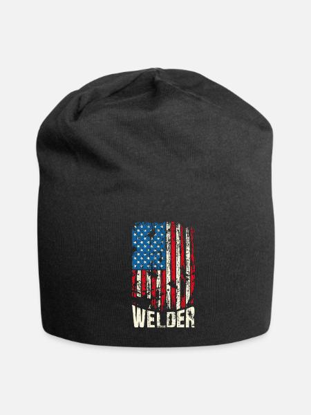Welder American Flag - Jersey Beanie - black - Front