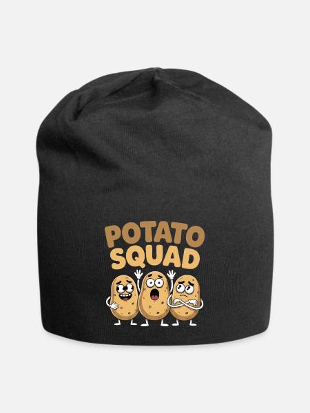 Whimsical Potato Squad Illustrative Design - Jersey Beanie - black