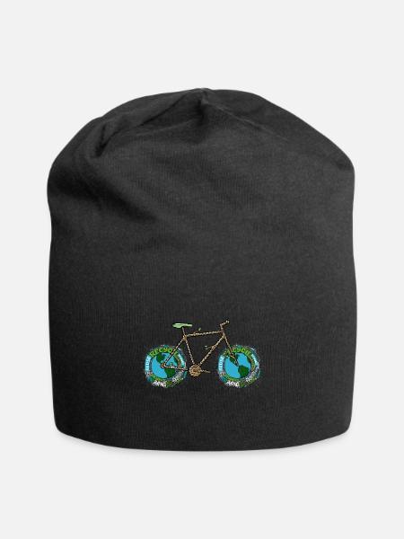 Planet Bike, Aesthetic Green Planet Earth Bicycle - Jersey Beanie - black - Front