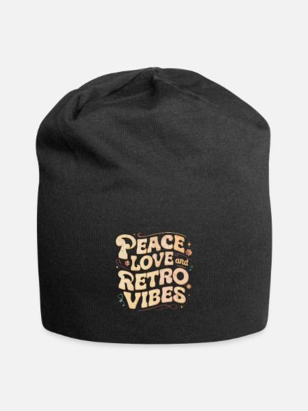 Peace, Love, and Retro Vibes - Jersey Beanie - black - Front
