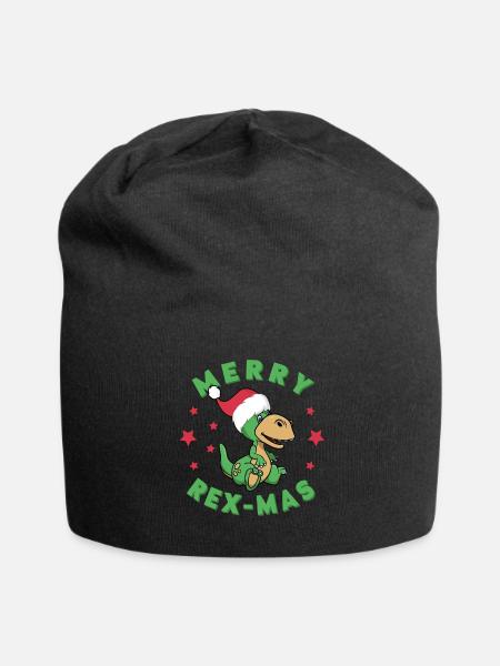 Merry Rex Mas, Christmas T-Rex, Santa Dinosaur - Jersey Beanie - black