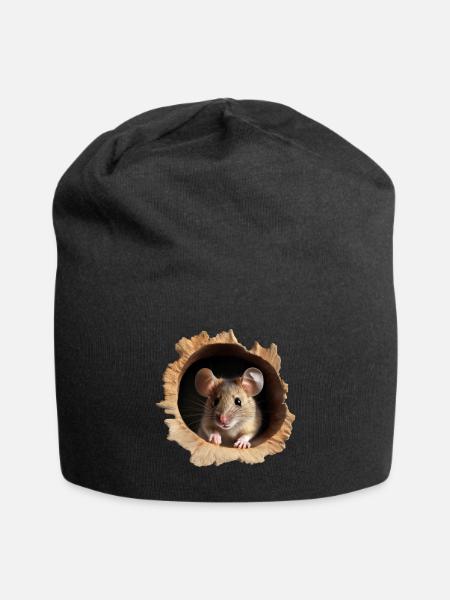 Get a Laugh with This Cute Mouse Hole Sticker - Jersey Beanie - black - Front
