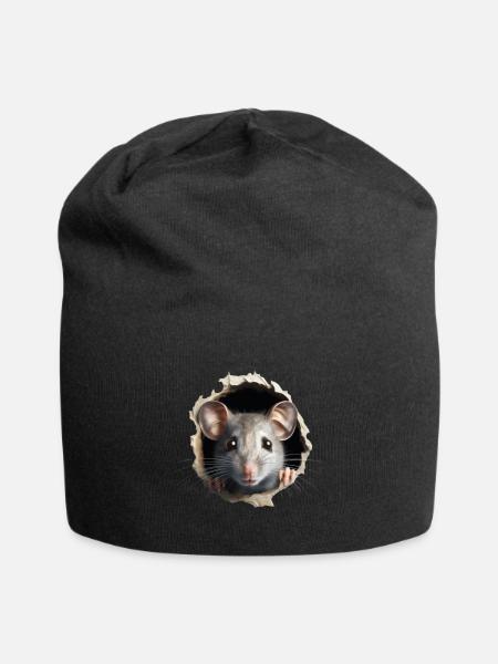 Get a Laugh with This Cute Mouse Hole Sticker - Jersey Beanie - black - Front