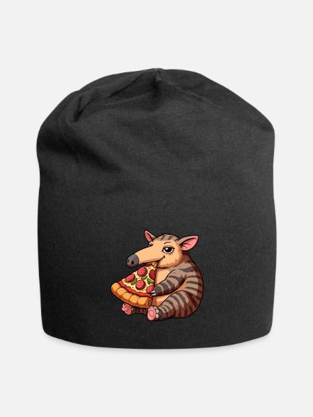 Aardvark Eating Pizza - Jersey Beanie - black