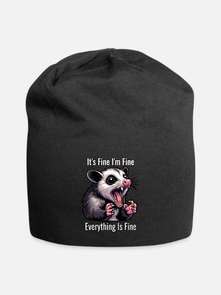 Funny Opossum Quote It's Fine I'm Fine Everything - Jersey Beanie - black