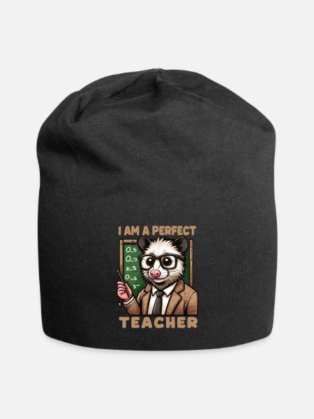 Kawaii Opossum Teacher With glasses - Jersey Beanie - black