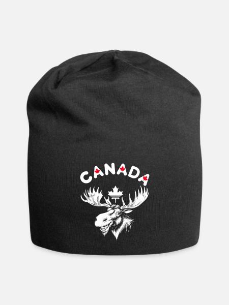 Canadian Moose with Maple Leaf Emblem - Jersey Beanie - black - Front