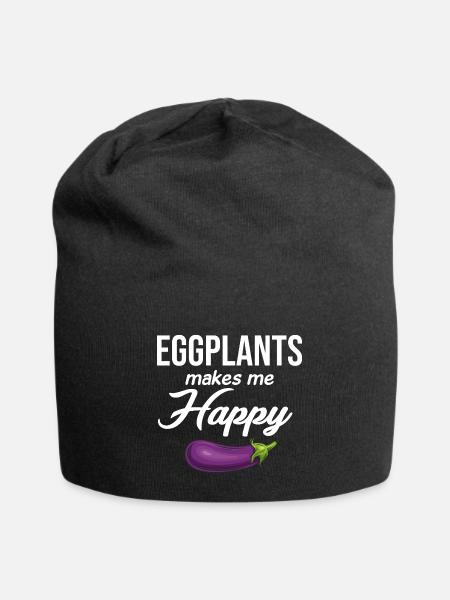 Eggplant Makes Me Happy Lovers Aubergine - Jersey Beanie - black - Front