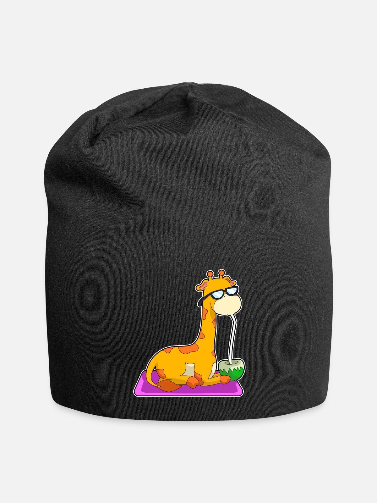 Giraffe With Coconut - Jersey Beanie - black - Front