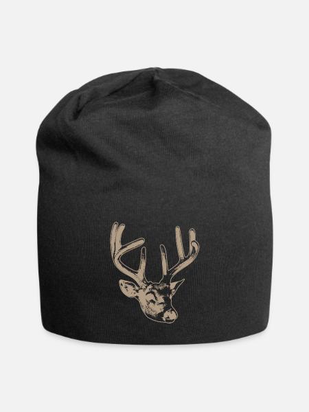 beige deer head - Jersey Beanie - black - Front
