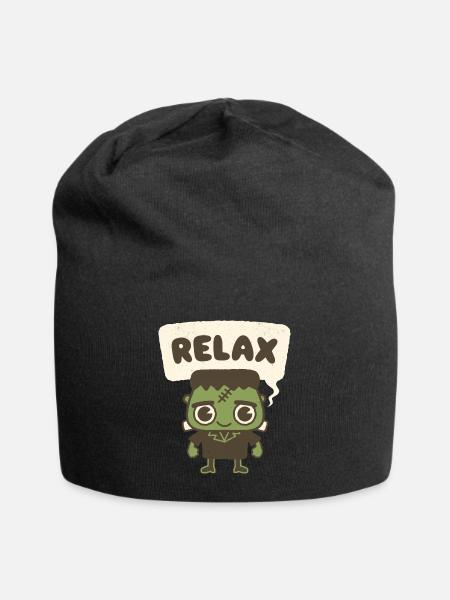 Super Cute Chibi Frakenstein Relax - Jersey Beanie - black