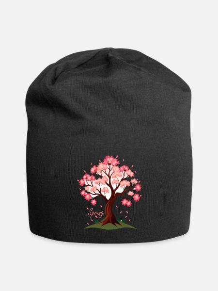 Sakura,Cherry Blossoms Spring Illustration - Jersey Beanie - black - Front