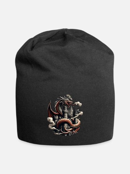 Dragon and Castle - Jersey Beanie - black - Front