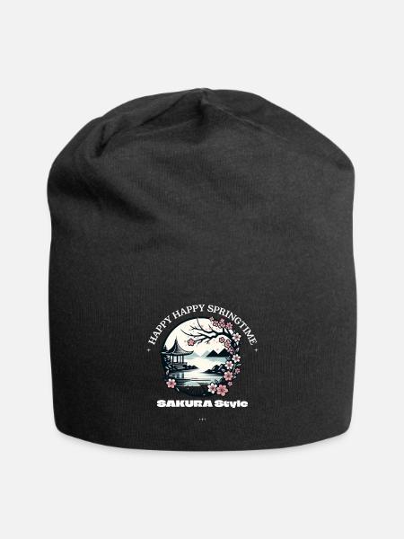 Happy Happy Springtime Sakura - Jersey Beanie - black - Front