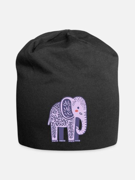Floral Lavender Elephant - Jersey Beanie - black - Front