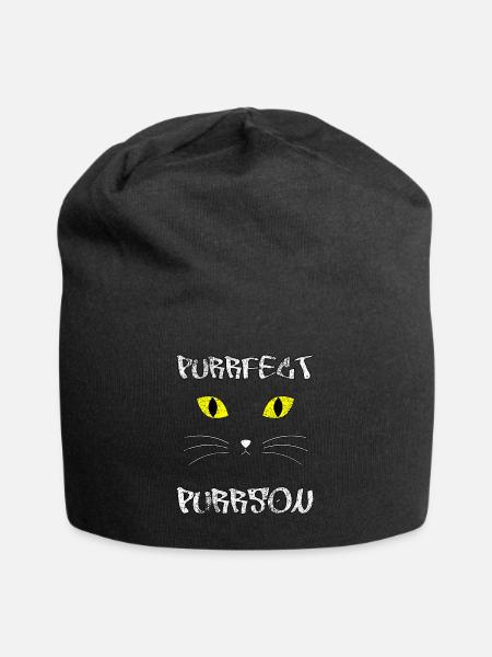 Purrfect Purrson, Cat Face - Jersey Beanie - black - Front