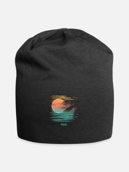 Artistic Haiti Palm Tree Vacation Souvenir - Jersey Beanie - black - Front