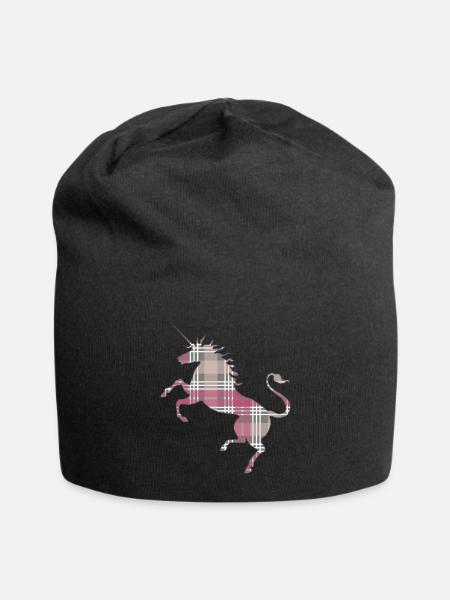 Scottish Pink Grey And White Tartan Rearing - Jersey Beanie - black