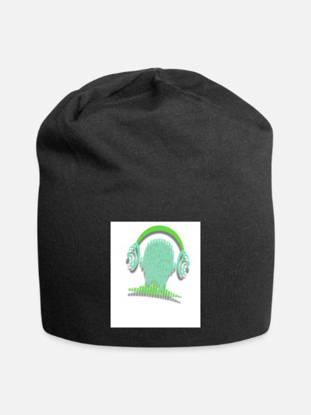 Mint Silhouette with Headphones - Jersey Beanie - black