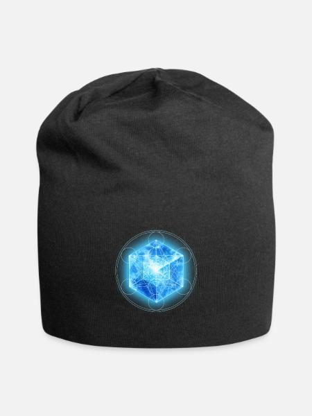 Metatrons Cube with TESSERACT, Hypercube 4D, - Jersey Beanie - black - Front