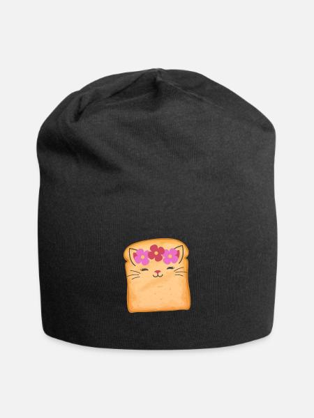 Cat Flower Toast, Funny Cat - Jersey Beanie - black - Front