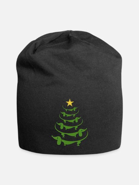 Dachshund Christmas Trees blue green friend - Jersey Beanie - black - Front