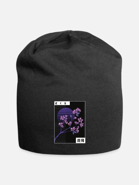 VAPORWAVE CHERRY BLOSSOM - Jersey Beanie - black - Front
