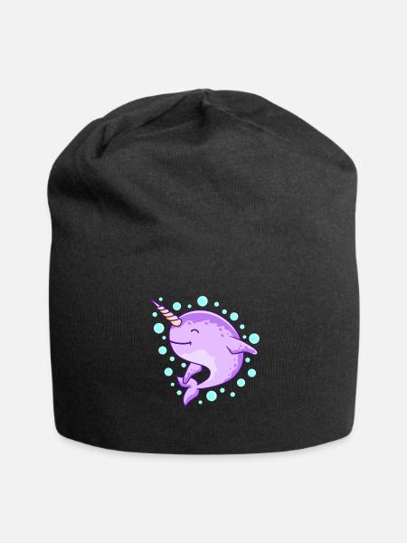 Colorful Narwhals Narwhal Unicorn Sea Animals - Jersey Beanie - black - Front