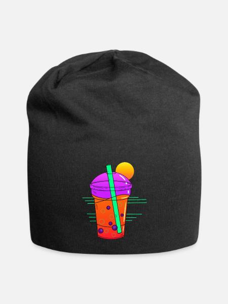 Thai Boba Milk Tea Retrowave - Jersey Beanie - black - Front