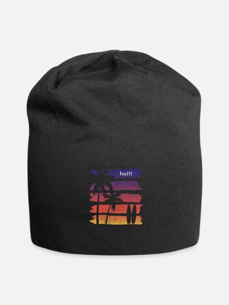 Cool Haiti Surfing Fan Beach Palm Tree - Jersey Beanie - black - Front