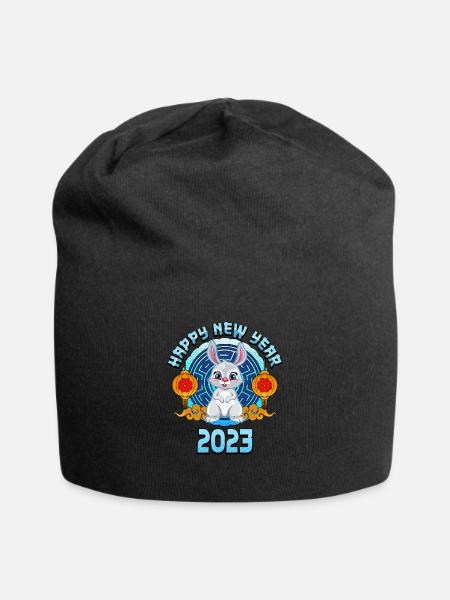 Cute Rabbit Happy Chinese Lunar New Year - Jersey Beanie - black - Front